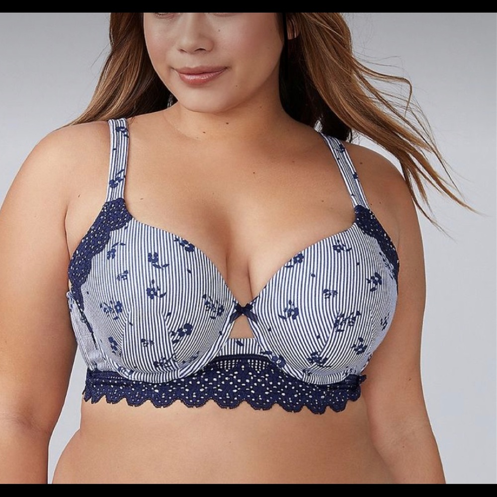Stripe Blue Cotton Long Line Bra